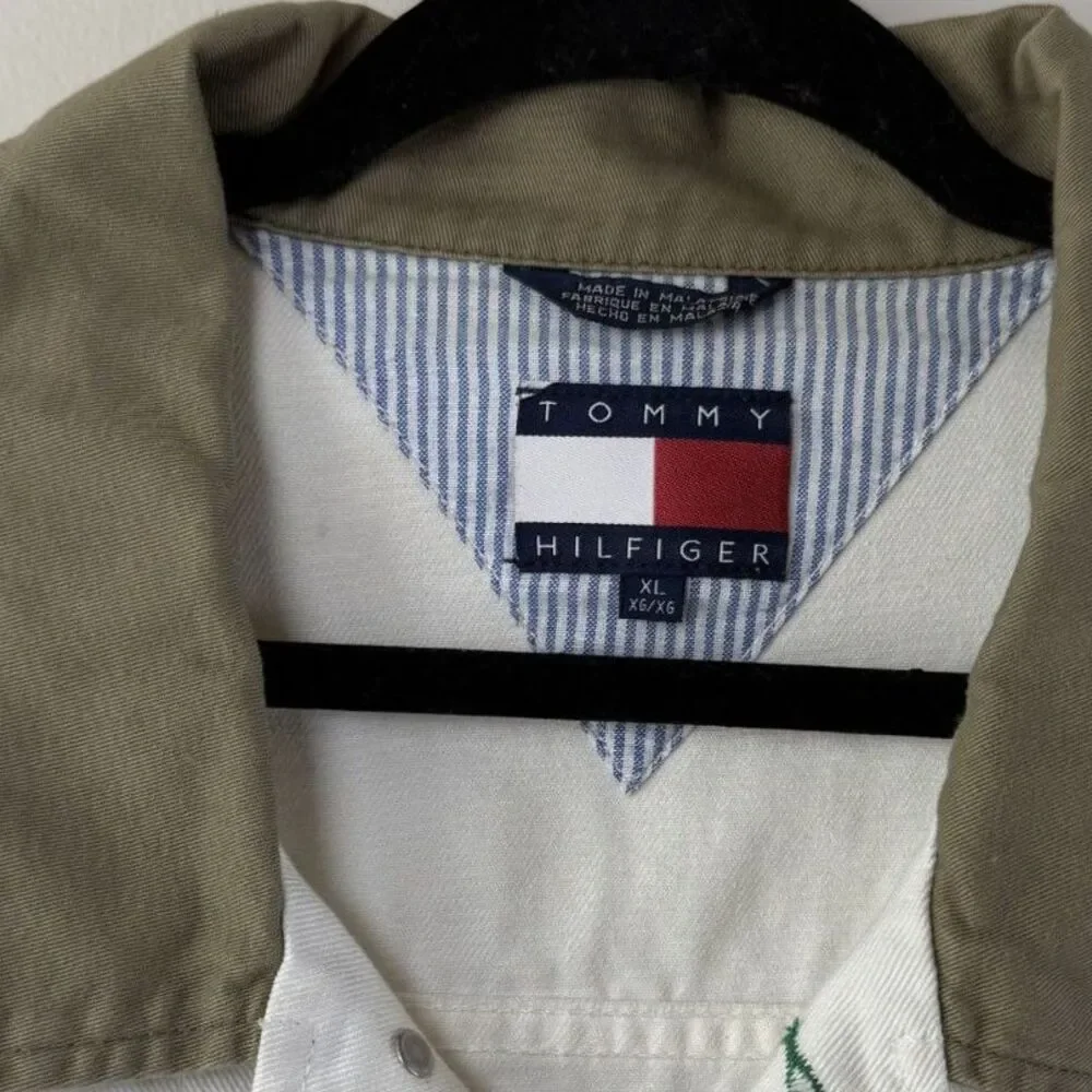 Vintage Tommy Hilfiger White Denim Jean Jacket | Big Logo 90s Oversized, XL